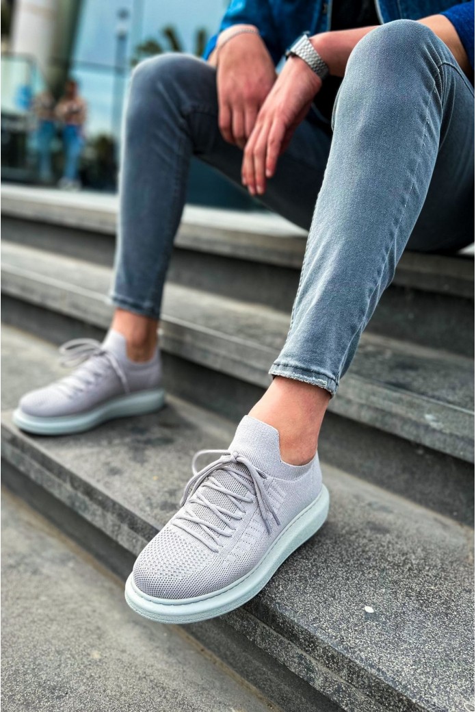 CH307 Tricot Erkek Günlük Bağcıklı Triko Spor Sneaker Ayakkabı TBT - Gri