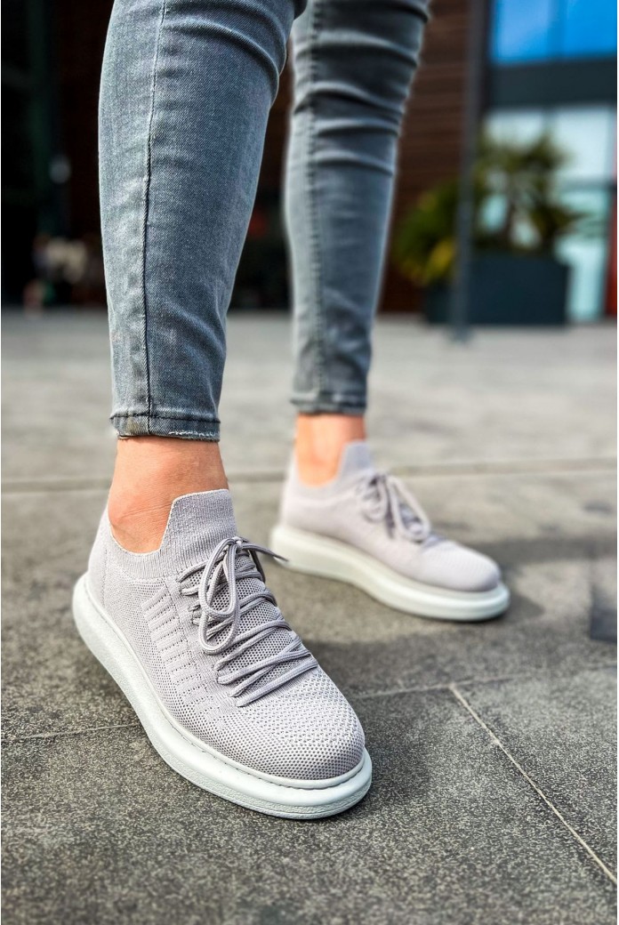 CH307 Tricot Erkek Günlük Bağcıklı Triko Spor Sneaker Ayakkabı TBT - Gri