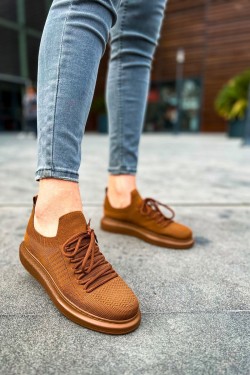 CH307 Tricot Erkek Günlük Bağcıklı Triko Spor Sneaker Ayakkabı TKT - Kahverengi