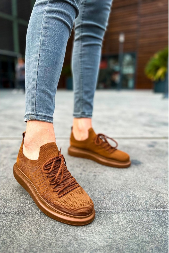 CH307 Tricot Erkek Günlük Bağcıklı Triko Spor Sneaker Ayakkabı TKT - Kahverengi