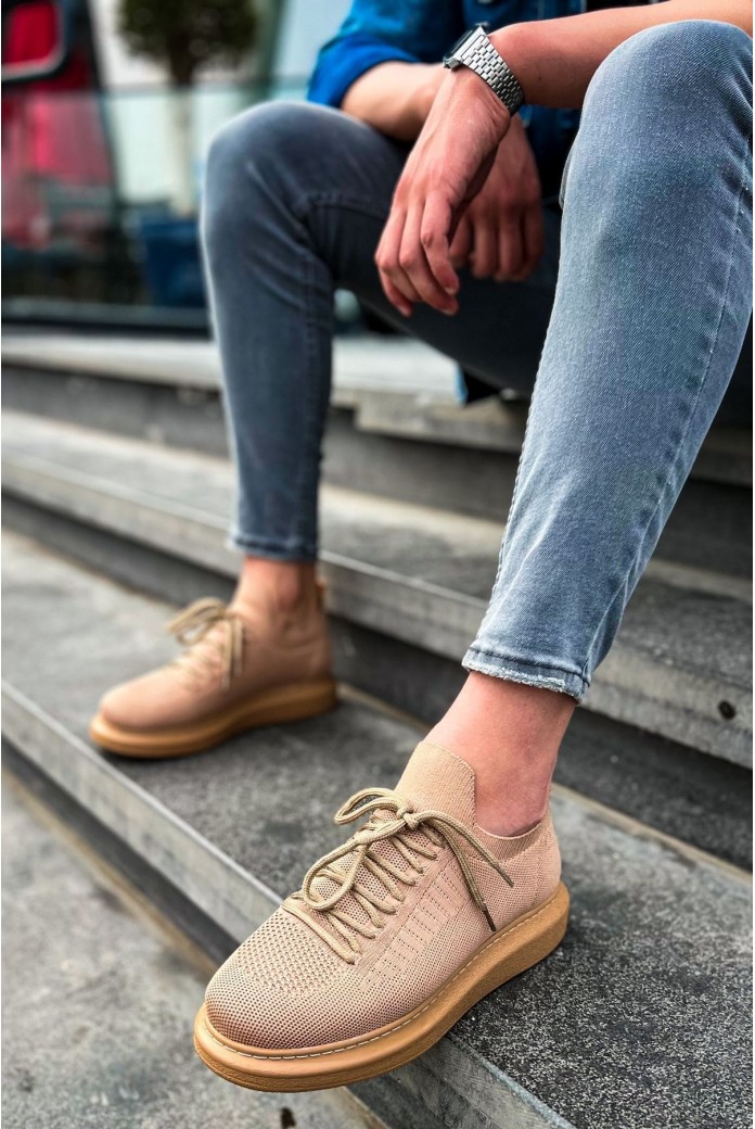 CH307 Tricot Erkek Günlük Bağcıklı Triko Spor Sneaker Ayakkabı TTT - Taba