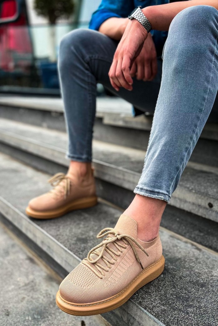 CH307 Tricot Erkek Günlük Bağcıklı Triko Spor Sneaker Ayakkabı TTT - Taba