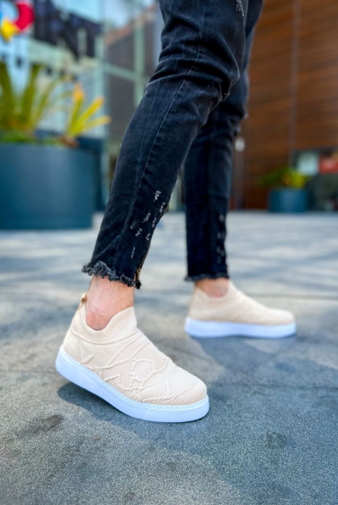 CH411 Craig Erkek Günlük Bağcıksız Triko Spor Sneaker Ayakkabı TBT - Bej