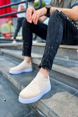 CH411 Craig Erkek Günlük Bağcıksız Triko Spor Sneaker Ayakkabı TBT - Bej