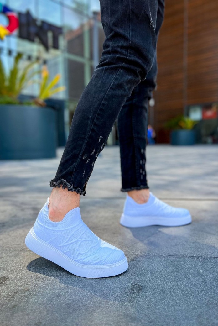 CH411 Craig Erkek Günlük Bağcıksız Triko Spor Sneaker Ayakkabı TBT - Beyaz