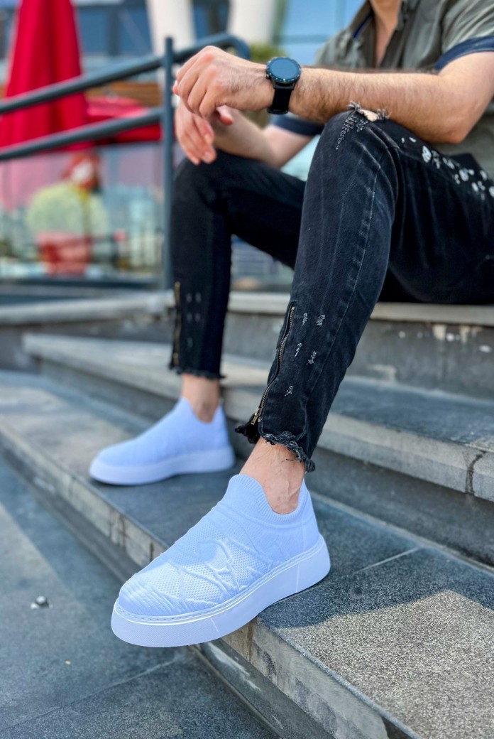 CH411 Craig Erkek Günlük Bağcıksız Triko Spor Sneaker Ayakkabı TBT - Beyaz