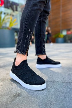 CH411 Craig Erkek Günlük Bağcıksız Triko Spor Sneaker Ayakkabı TBT - Siyah