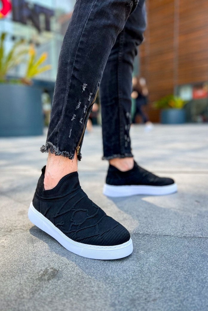CH411 Craig Erkek Günlük Bağcıksız Triko Spor Sneaker Ayakkabı TBT - Siyah
