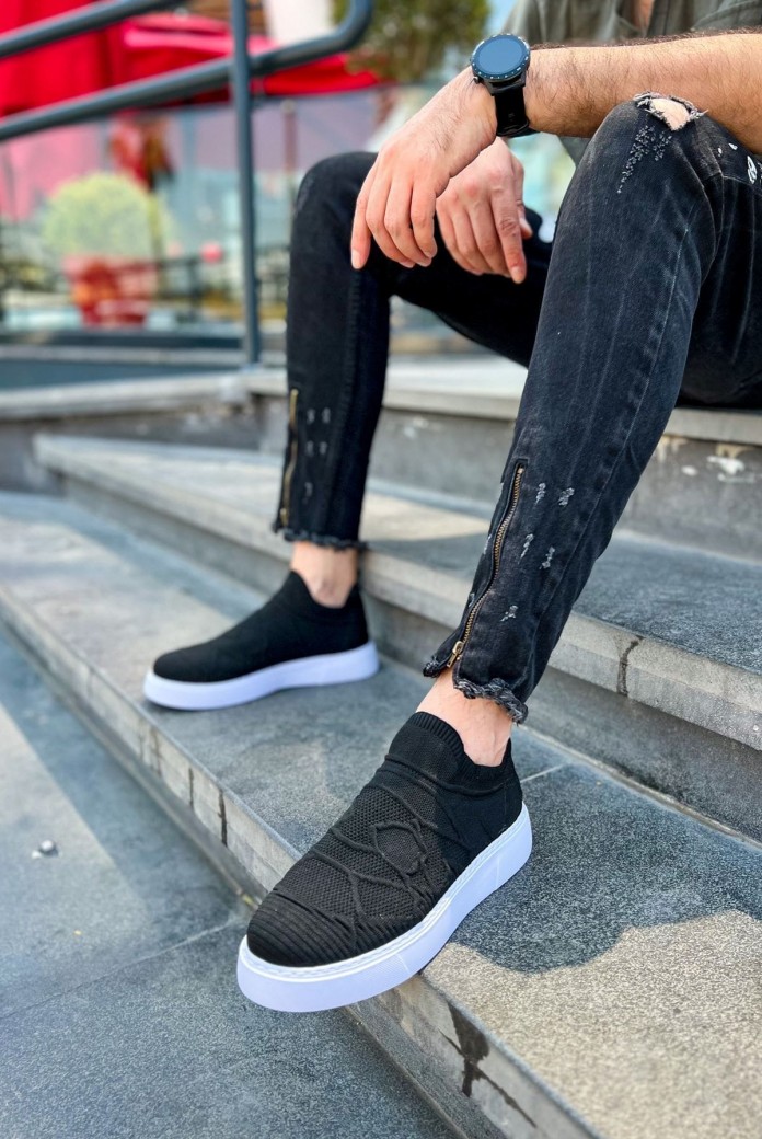 CH411 Craig Erkek Günlük Bağcıksız Triko Spor Sneaker Ayakkabı TBT - Siyah