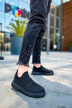 CH411 Craig Erkek Günlük Bağcıksız Triko Spor Sneaker Ayakkabı TST - Siyah