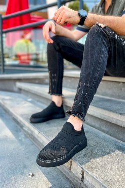 CH411 Craig Erkek Günlük Bağcıksız Triko Spor Sneaker Ayakkabı TST - Siyah