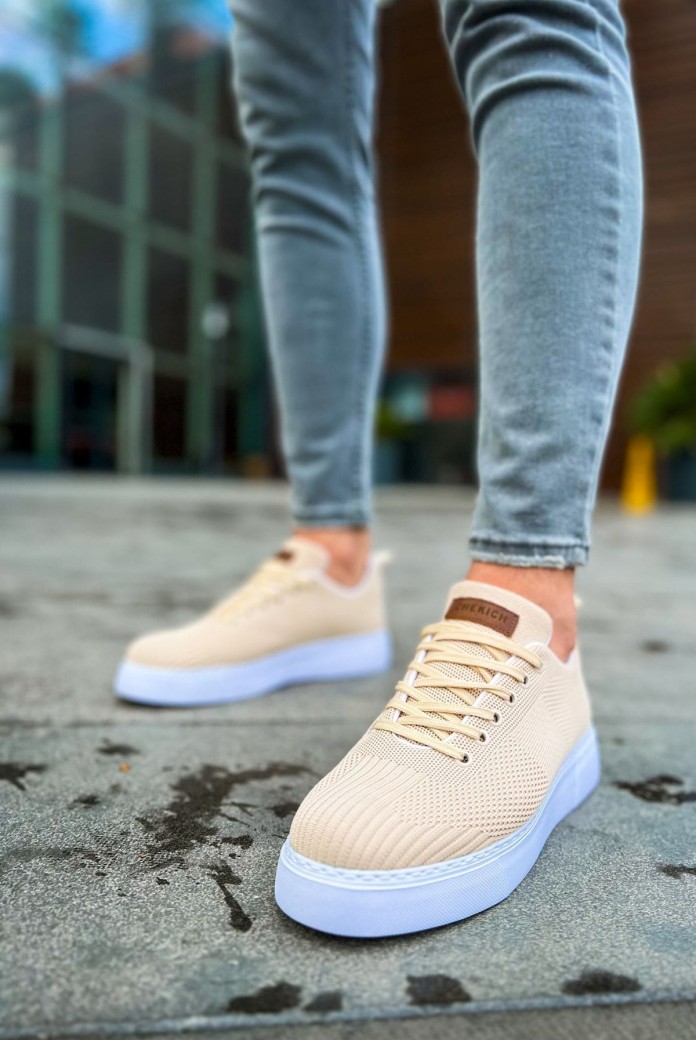 CH413 Crew Erkek Günlük Bağcıklı Triko Spor Sneaker Ayakkabı TBT - Krem