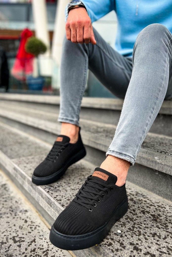CH413 Crew Erkek Günlük Bağcıklı Triko Spor Sneaker Ayakkabı TST - Siyah