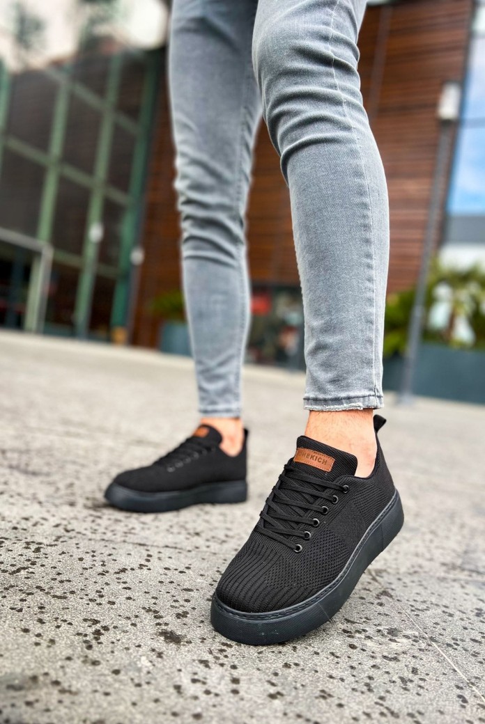 CH413 Crew Erkek Günlük Bağcıklı Triko Spor Sneaker Ayakkabı TST - Siyah