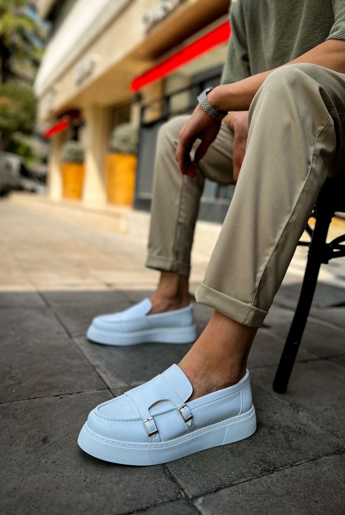 CH417 Mancini Erkek Günlük Bağcıksız Cilt Klasik Ayakkabı CBT - Beyaz