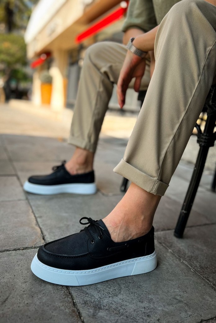 CH419 Torrini Erkek Günlük Bağcıklı Cilt Klasik Ayakkabı CBT - Siyah