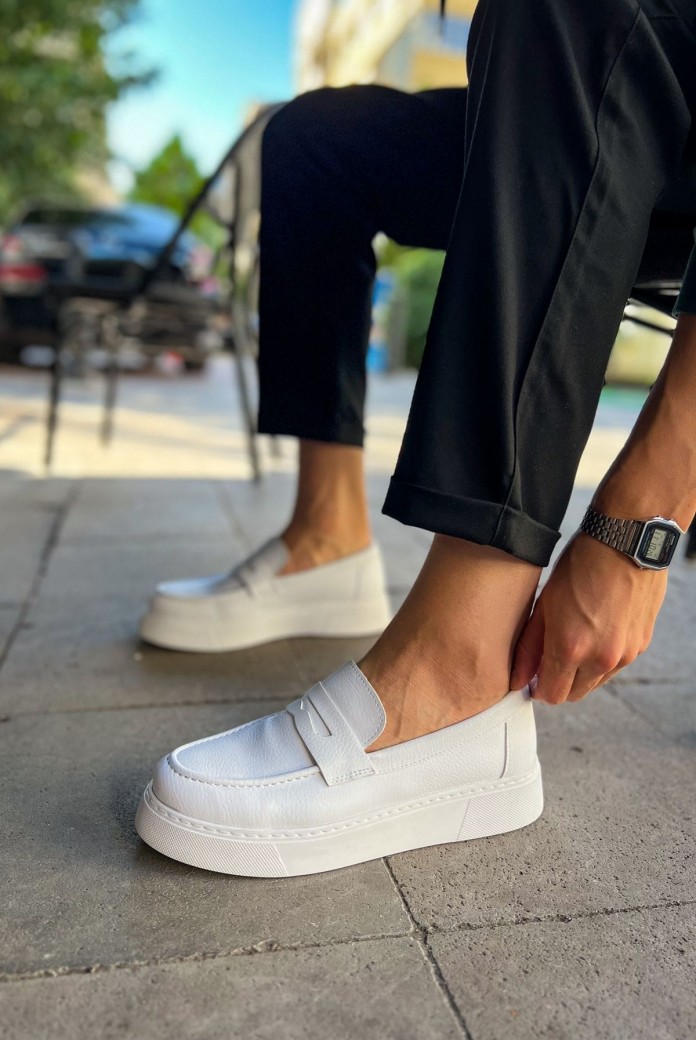 CH421 Bandera Erkek Günlük Bağcıksız Cilt Klasik Ayakkabı CBT - Beyaz