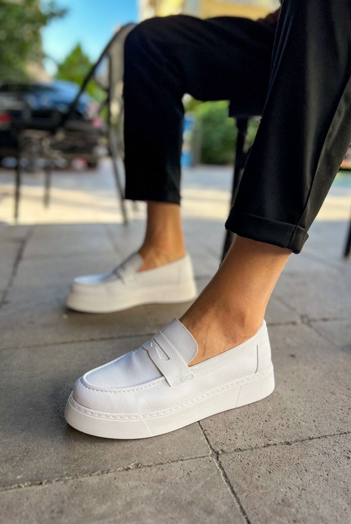 CH421 Bandera Erkek Günlük Bağcıksız Cilt Klasik Ayakkabı CBT - Beyaz