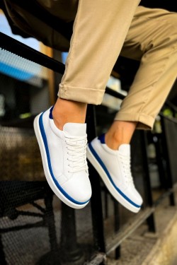 CH979 Santoni Erkek Günlük Bağcıklı Cilt Spor Sneaker Ayakkabı CBT - Beyaz/Mavi CH979 Santoni Erkek Günlük Bağcıklı Cilt Spor Sneaker Ayakkabı CBT - Beyaz/Mavi