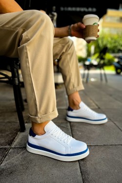 CH979 Santoni Erkek Günlük Bağcıklı Cilt Spor Sneaker Ayakkabı CBT - Beyaz/Mavi CH979 Santoni Erkek Günlük Bağcıklı Cilt Spor Sneaker Ayakkabı CBT - Beyaz/Mavi