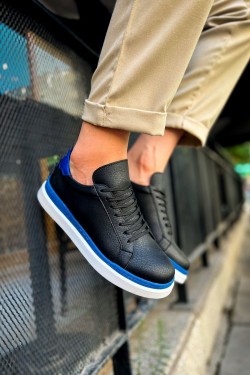 CH979 Santoni Erkek Günlük Bağcıklı Cilt Spor Sneaker Ayakkabı CBT - Siyah/Mavi CH979 Santoni Erkek Günlük Bağcıklı Cilt Spor Sneaker Ayakkabı CBT - Siyah/Mavi