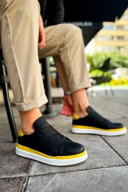 CH979 Santoni Erkek Günlük Bağcıklı Cilt Spor Sneaker Ayakkabı CBT - Siyah/Sarı CH979 Santoni Erkek Günlük Bağcıklı Cilt Spor Sneaker Ayakkabı CBT - Siyah/Sarı