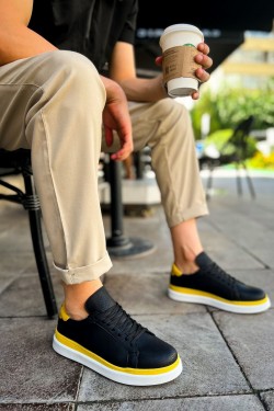 CH979 Santoni Erkek Günlük Bağcıklı Cilt Spor Sneaker Ayakkabı CBT - Siyah/Sarı CH979 Santoni Erkek Günlük Bağcıklı Cilt Spor Sneaker Ayakkabı CBT - Siyah/Sarı