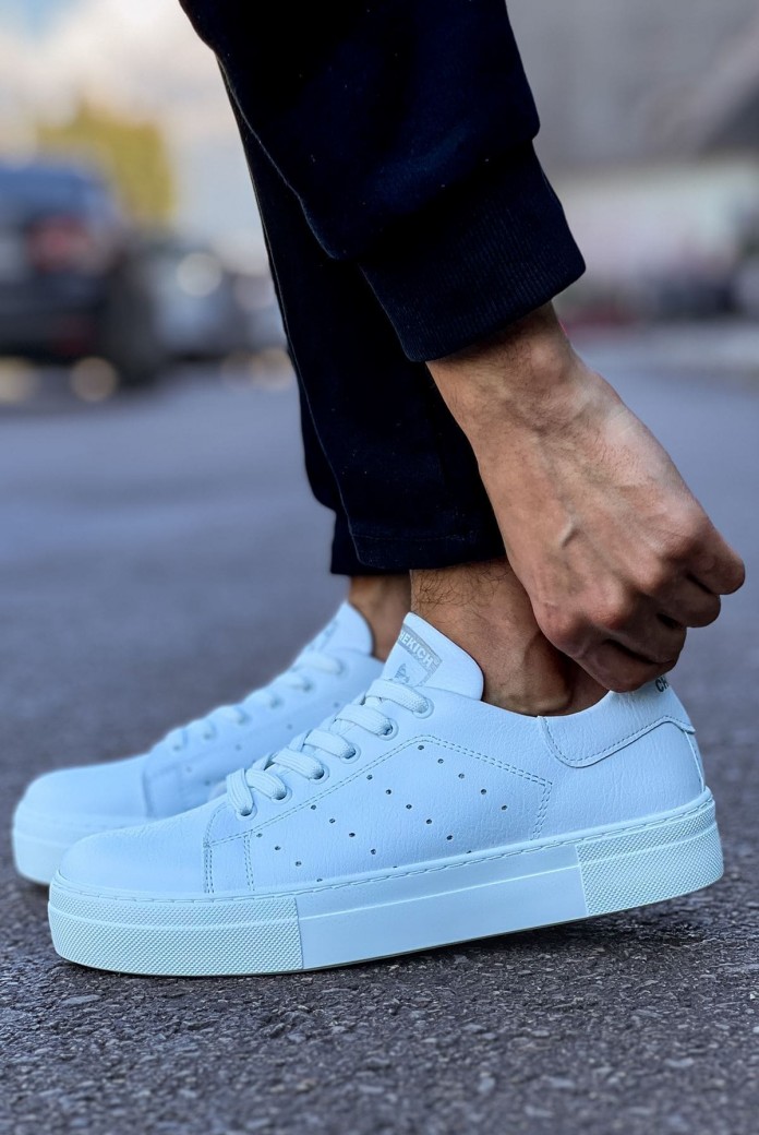 CH983 Tennis Erkek Günlük Bağcıklı Cilt Spor Sneaker Ayakkabı CBT - Beyaz