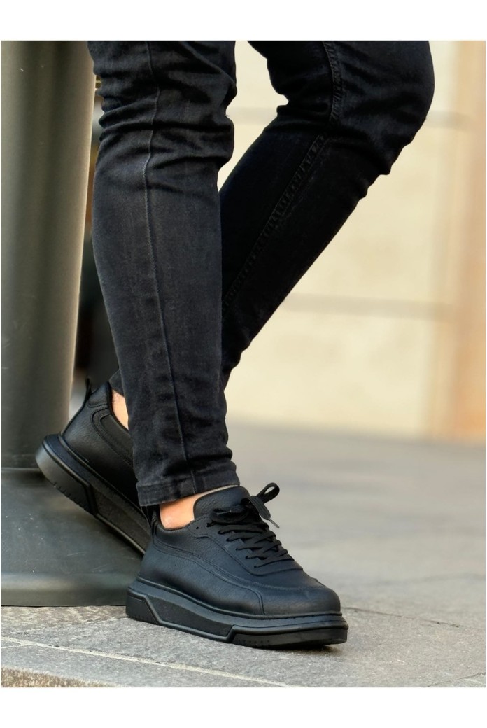 CH987 Second Edition Erkek Günlük Bağcıklı Cilt Spor Sneaker Ayakkabı CST - Siyah