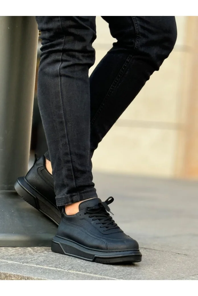 CH987 Second Edition Erkek Günlük Bağcıklı Cilt Spor Sneaker Ayakkabı CST - Siyah