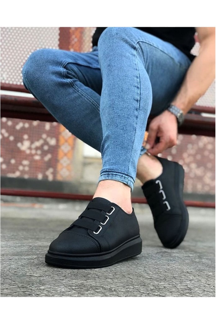 JY026 Astor Erkek Günlük Lastikli Cilt Spor Sneaker Ayakkabı CST - Siyah