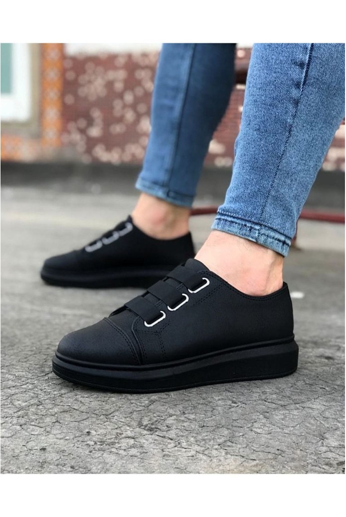 JY026 Astor Erkek Günlük Lastikli Cilt Spor Sneaker Ayakkabı CST - Siyah