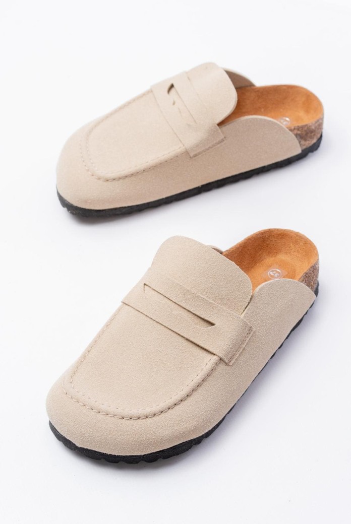 JY0456 Rayn Bağcıksız Hakiki Süet Deri Erkek Günlük Mantar Taban Loafer Klasik Ayakkabı HDMT - Krem