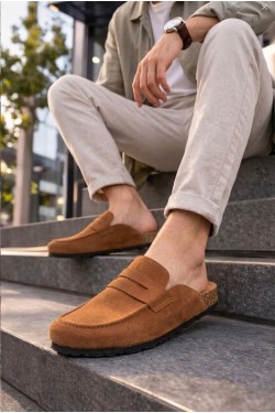 JY0456 Rayn Bağcıksız Süet Deri Erkek Günlük Mantar Taban Loafer Klasik Ayakkabı HDMT - Taba JY0456 Rayn Bağcıksız Süet Deri Erkek Günlük Mantar Taban Loafer Klasik Ayakkabı HDMT - Taba