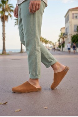 JY0556 Ravn Bağcıksız Süet Deri Erkek Günlük Mantar Taban Loafer Klasik Ayakkabı HDMT - Taba