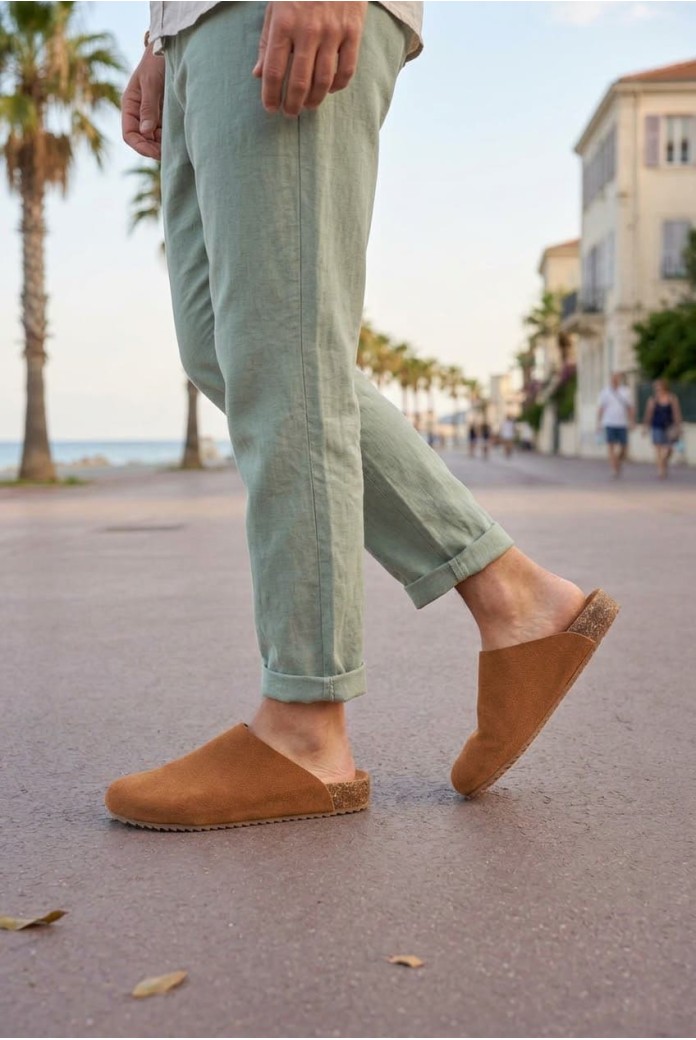 JY0556 Ravn Bağcıksız Süet Deri Erkek Günlük Mantar Taban Loafer Klasik Ayakkabı HDMT - Taba
