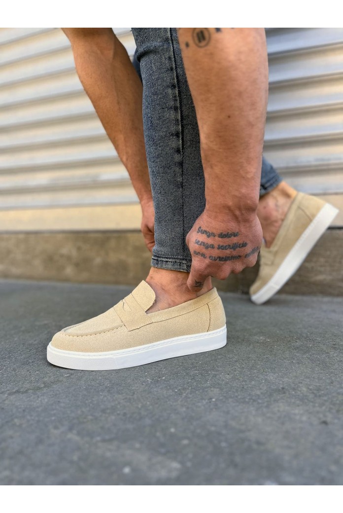 JY180 Estilo X Bağcıksız Süet Erkek Günlük Spor Klasik Ayakkabı SBT - Krem