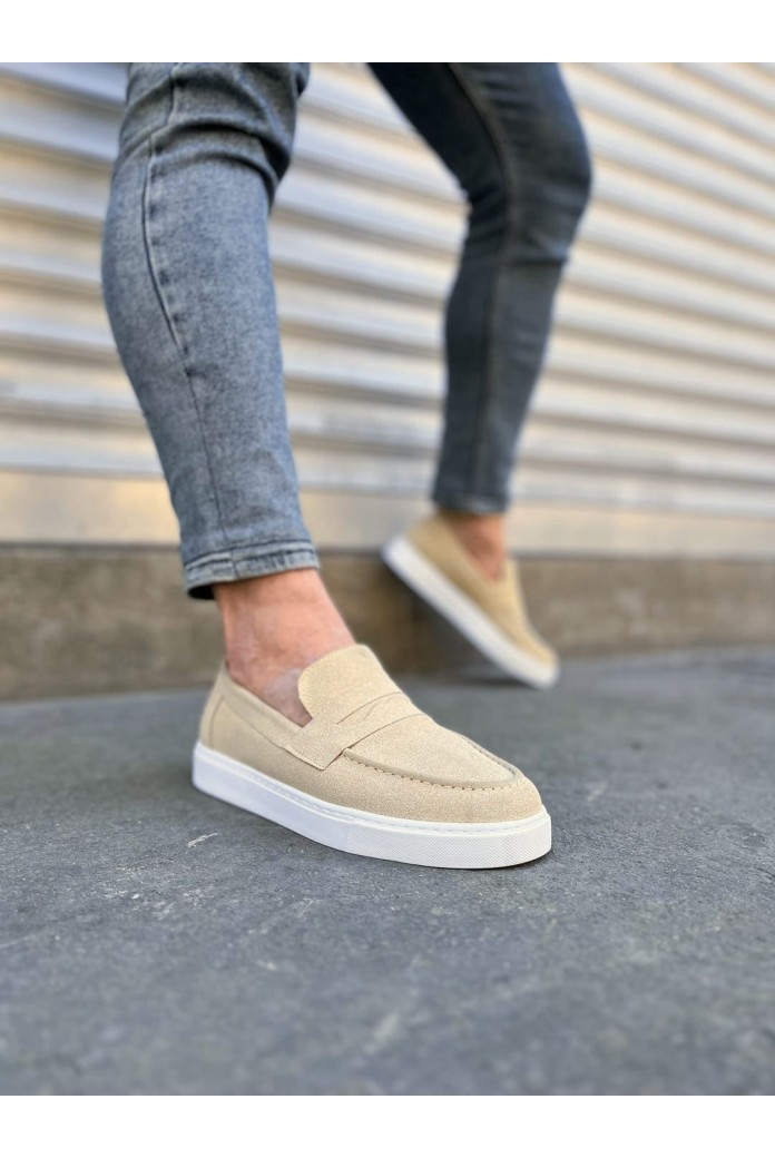 JY180 Estilo X Bağcıksız Süet Erkek Günlük Spor Klasik Ayakkabı SBT - Krem