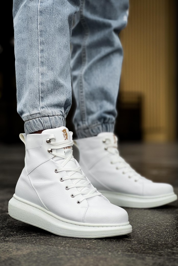 KN-B080 Erkek Spor Günlük Bağcıklı Cilt Bot CBT - Beyaz