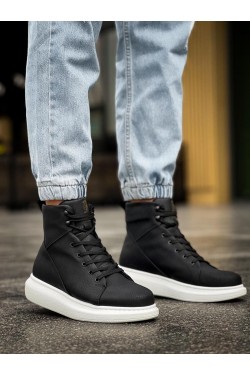 KN-B080 Erkek Spor Günlük Bağcıklı Cilt Bot CBT - Siyah