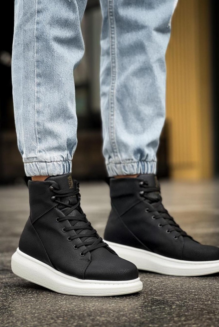 KN-B080 Erkek Spor Günlük Bağcıklı Cilt Bot CBT - Siyah