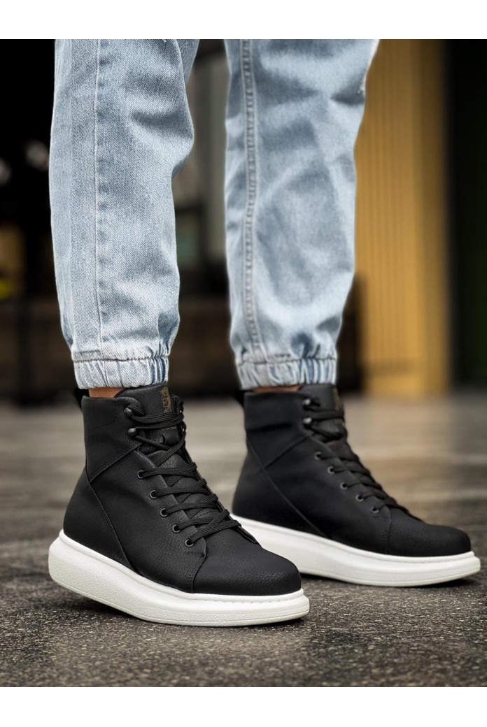 KN-B080 Erkek Spor Günlük Bağcıklı Cilt Bot CBT - Siyah