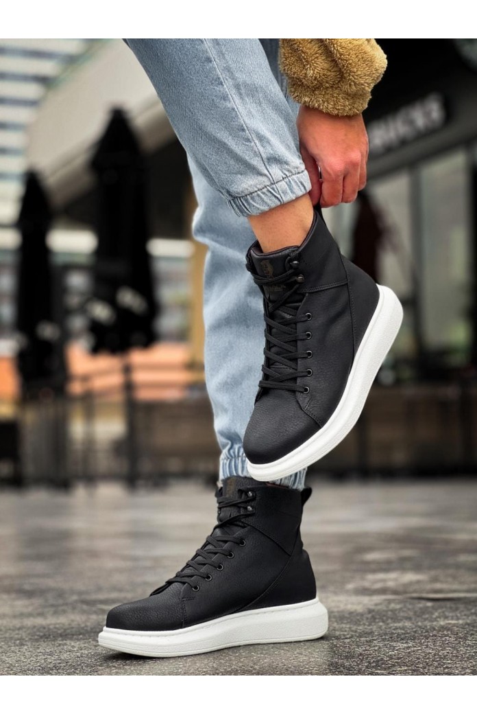 KN-B080 Erkek Spor Günlük Bağcıklı Cilt Bot CBT - Siyah