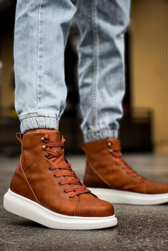 KN-B080 Erkek Spor Günlük Bağcıklı Cilt Bot CBT - Taba