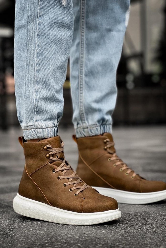 KN-B080 Erkek Spor Günlük Bağcıklı Cilt Bot CBT - Vizon