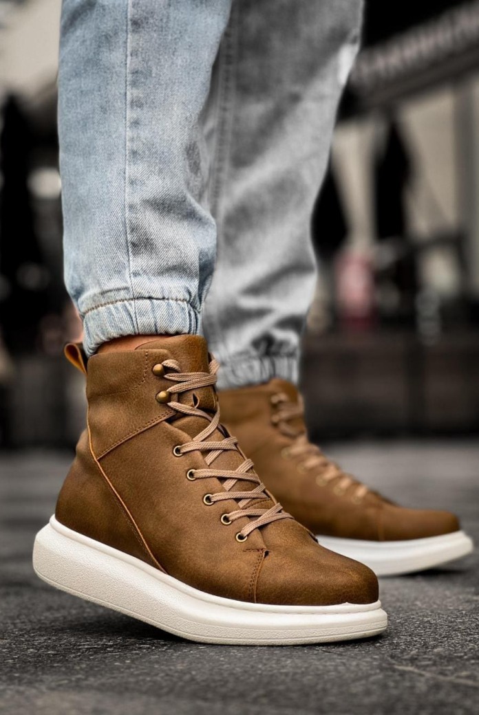 KN-B080 Erkek Spor Günlük Bağcıklı Cilt Bot CBT - Vizon