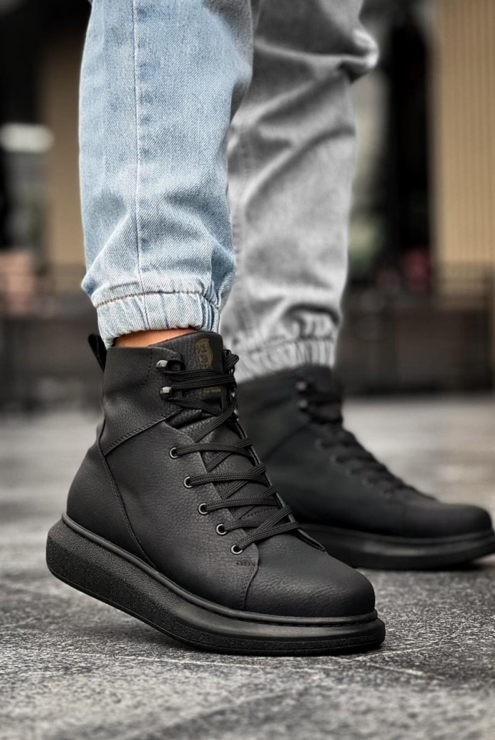 KN-B080 Erkek Spor Günlük Bağcıklı Cilt Bot CST - Siyah