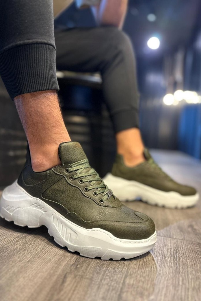 KN-N75 Erkek Günlük Bağcıklı Cilt Spor Sneaker Ayakkabı CBT - Haki