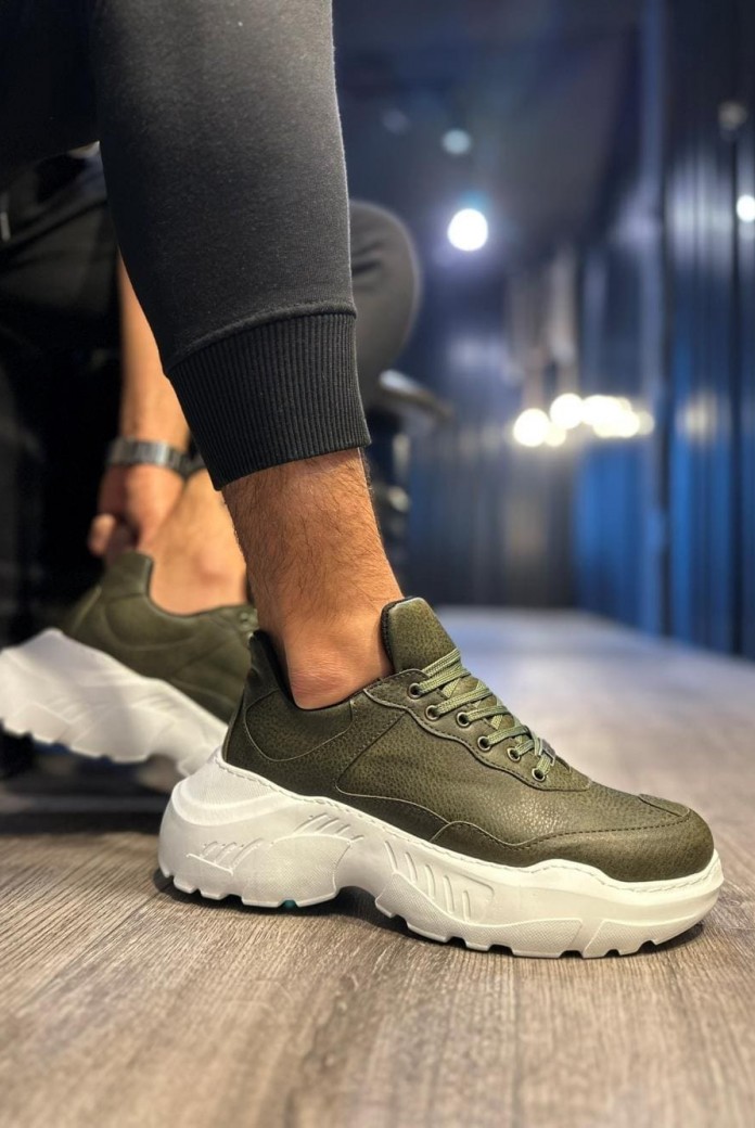 KN-N75 Erkek Günlük Bağcıklı Cilt Spor Sneaker Ayakkabı CBT - Haki