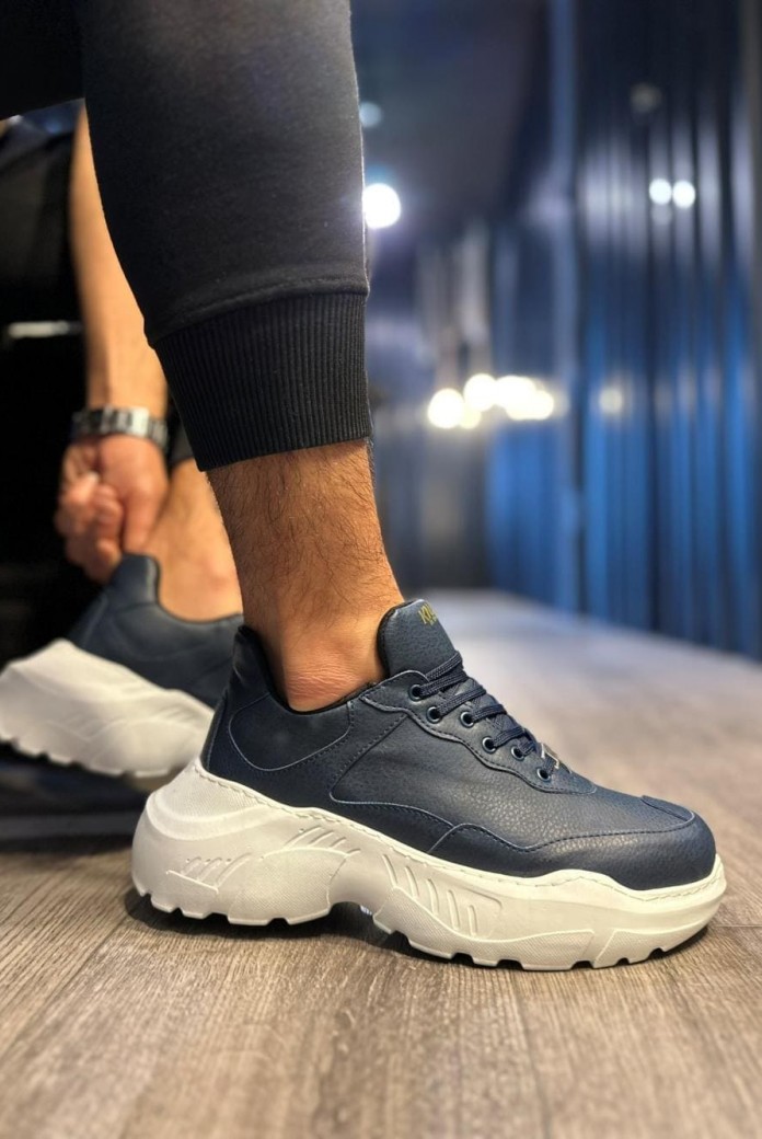 KN-N75 Erkek Günlük Bağcıklı Cilt Spor Sneaker Ayakkabı CBT - Lacivert